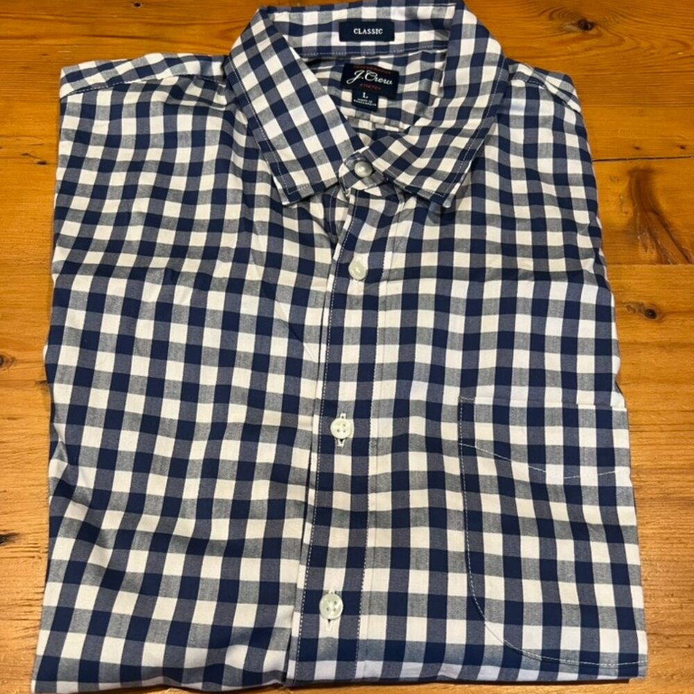 J.Crew Button Down Shirt Blue Check  - Large